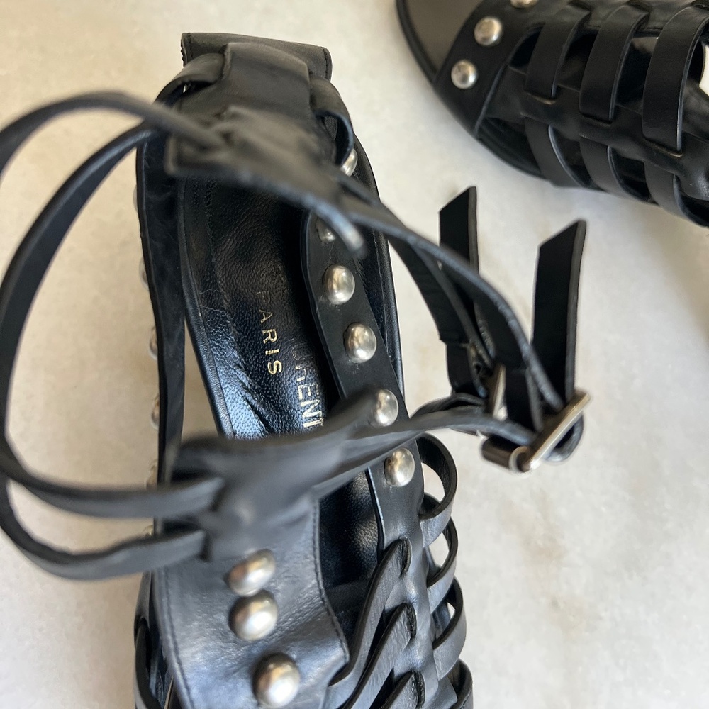 YSL Saint Laurent Calfskin Stud Block Heel Gladiator Sandals Black 37 / US 7 - Picture 10 of 13